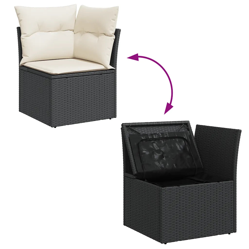 Divano Angolare da Giardino con Cuscini Nero in Polyrattan 366012