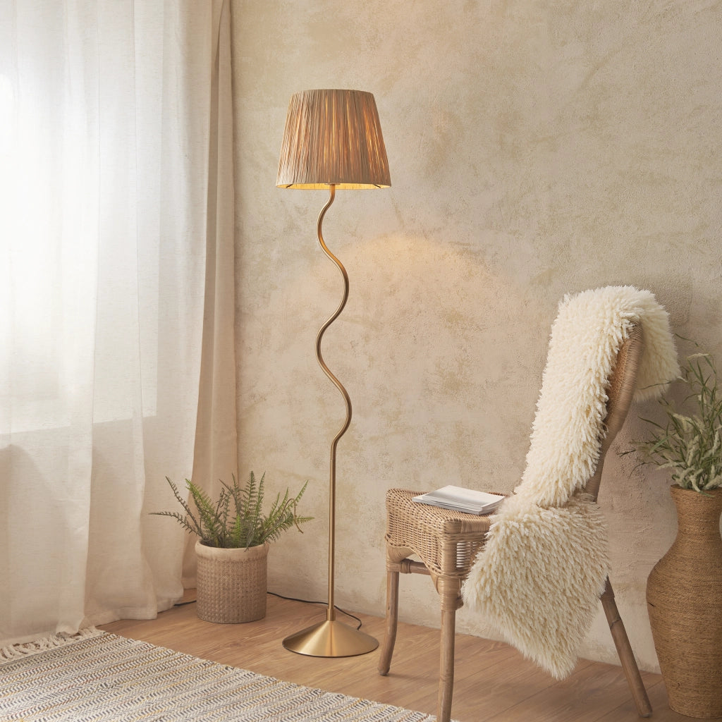 Lampada da terra boho Wriggle ottone rafia E27 Endon