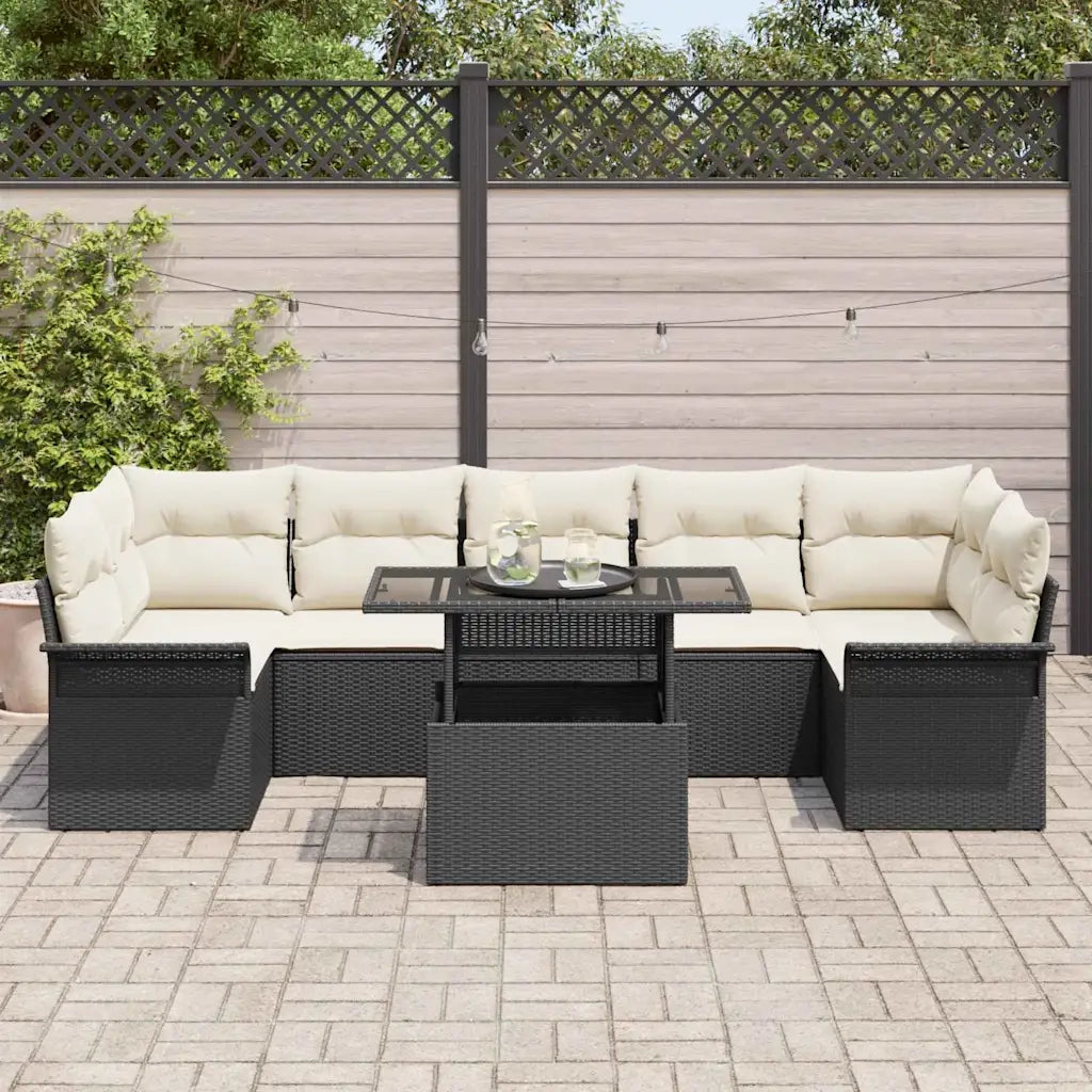 Set Divano da Giardino con cuscino 8 pcs Nero Poly Rattan 3348233