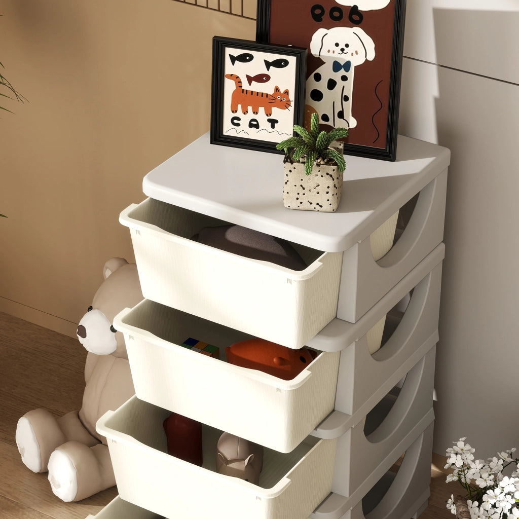 Cassettiera per bambini con 4 cassetti, plastica, crema, 37x37x76 cm ¨C Minimal