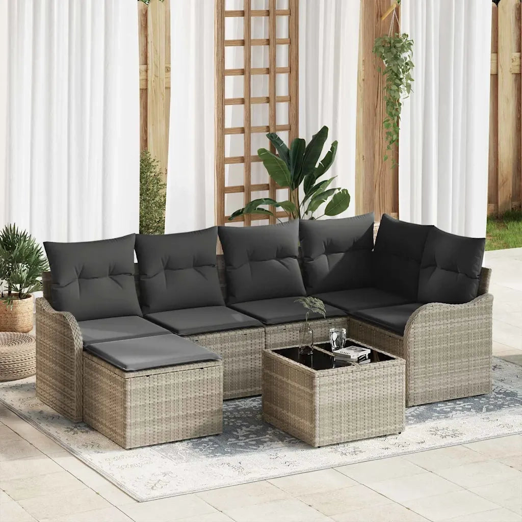 Set Divano da Giardino 7 pcs Grigio chiaro polyrattan