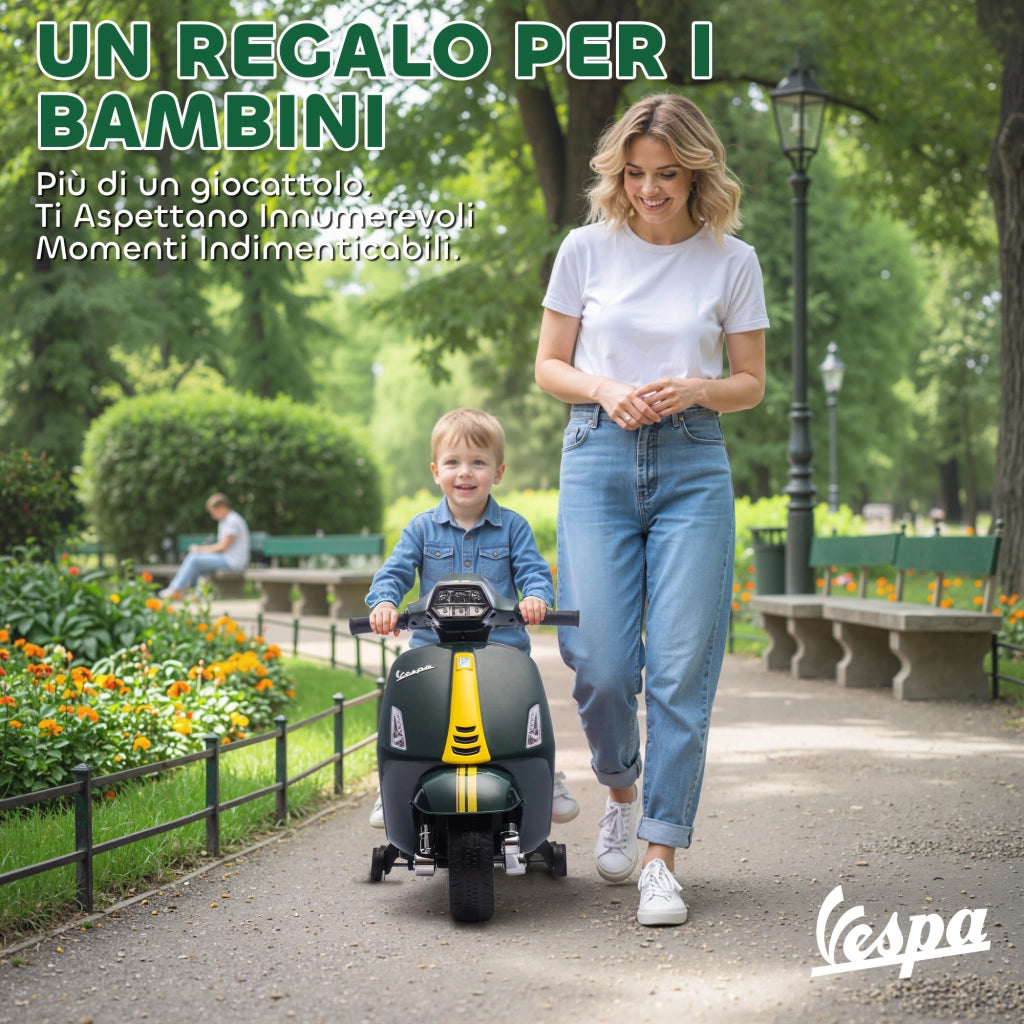 Moto Elettrica Vespa con Licenza ¨C Xylo ¨C Batteria 6V, Luci LED, Verde Scuro, 2-4 Anni