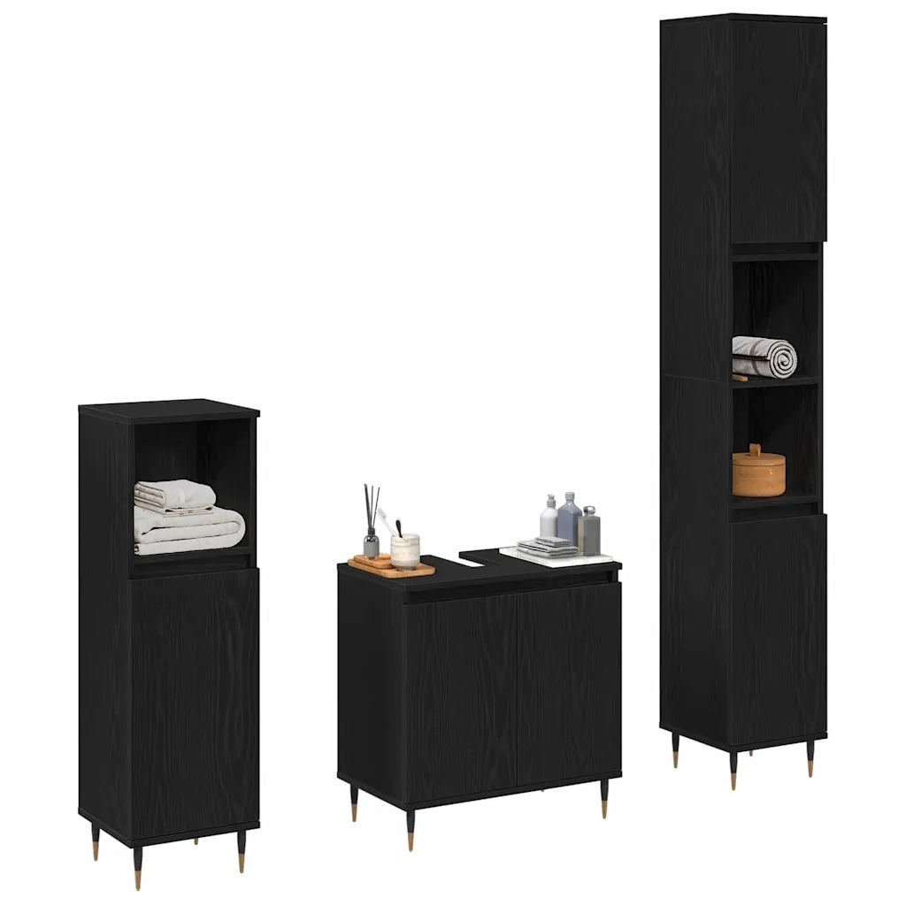 Set di mobili per il bagno 3 pcs Rovere Nero 30 x 30 x 190 cm 3333098