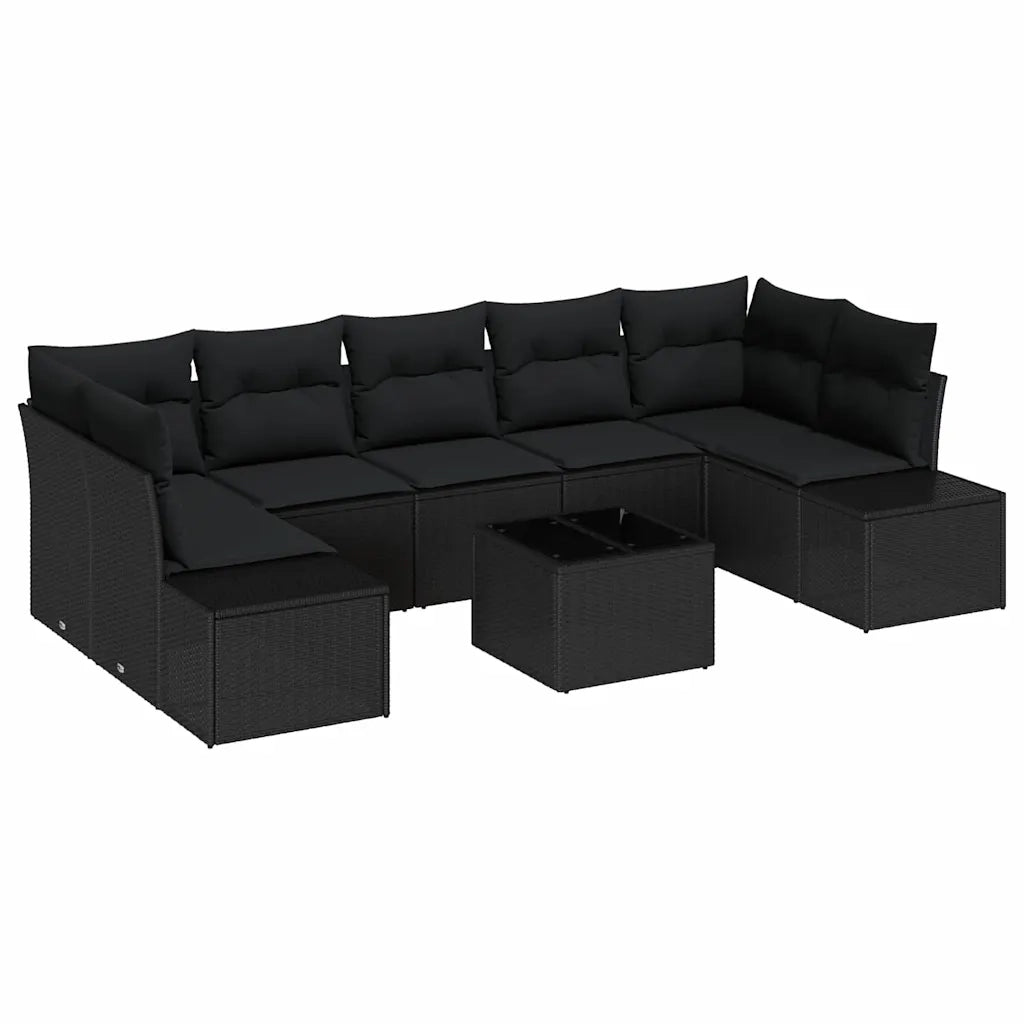 Set Divano da Giardino con cuscino 8 pcs Nero polyrattan 3346983