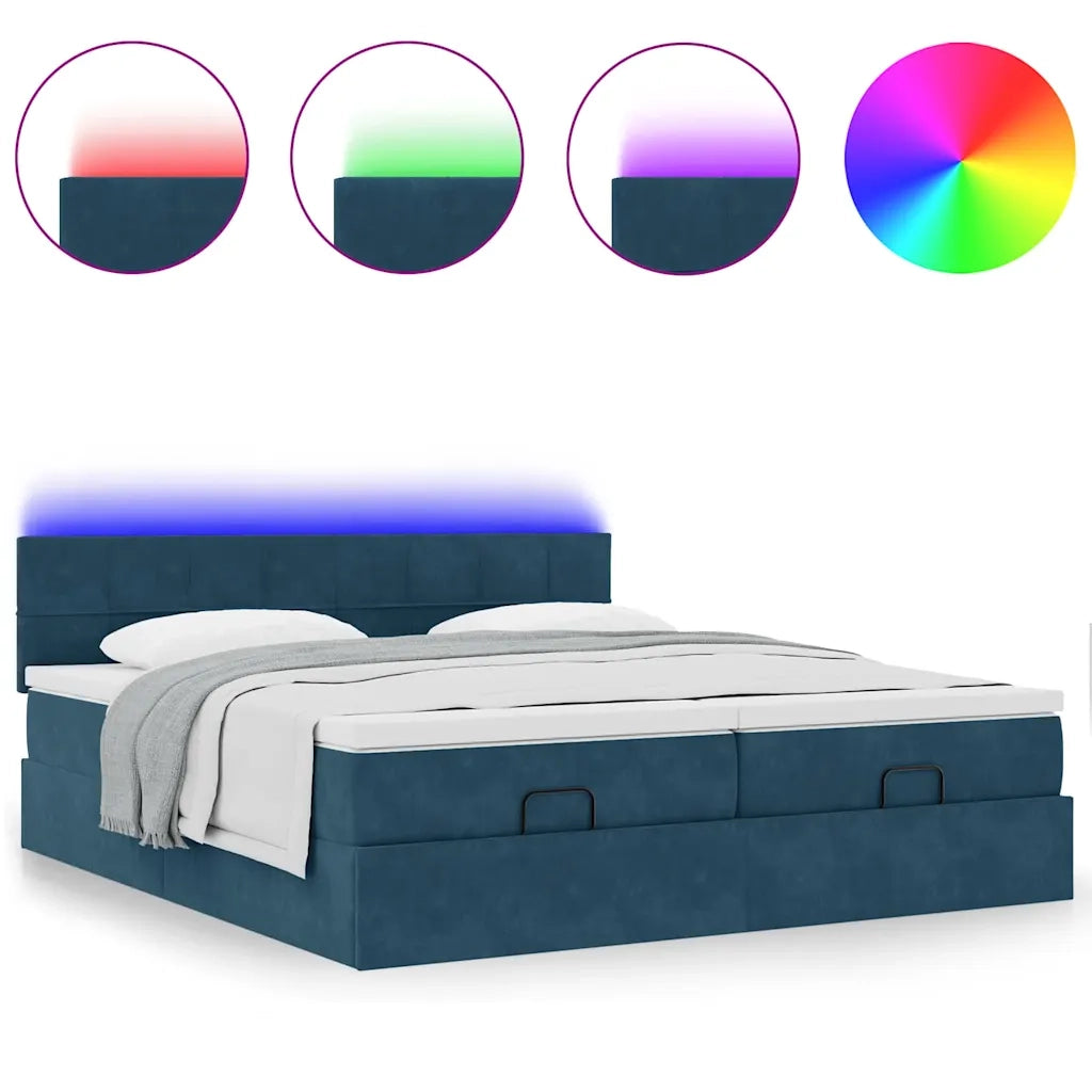 Pouf Letto con Materassi e LED Blu Scuro 200x200cm Velluto