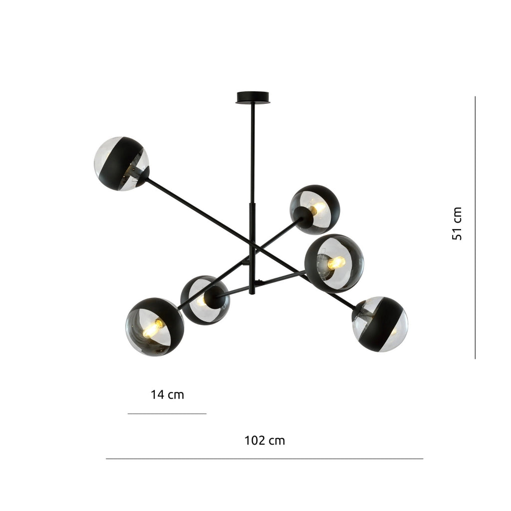Lampadario Emibig Linear 6 luci E14 nero/vetro 102cm