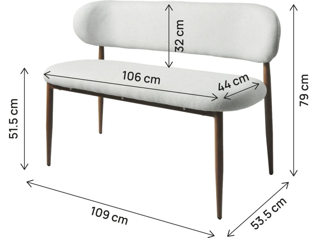Panca da pranzo in tessuto - 110 cm - "Sélène" - 3 posti - Grigio chiaro e marrone