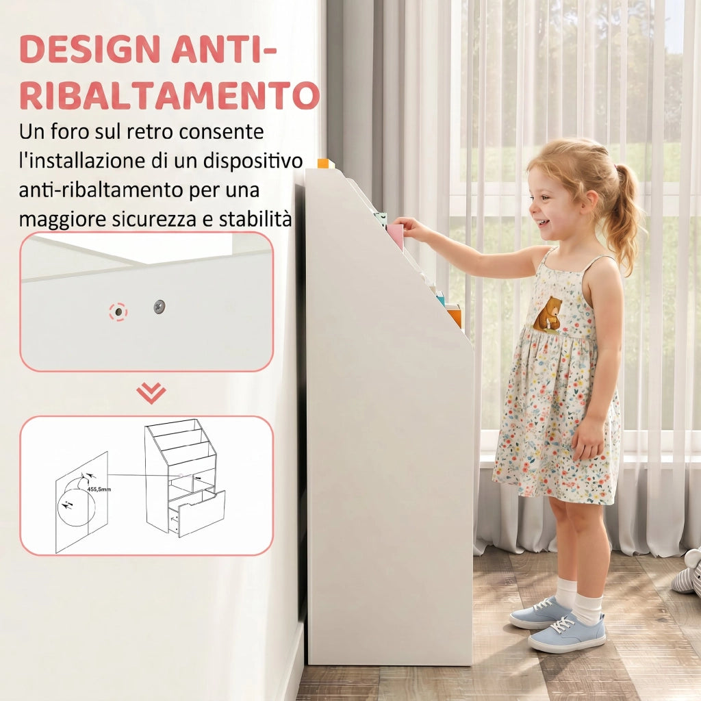 Libreria per Bambini con Ripiani e Cassetto ¨C zephmum ¨C Bianco, MDF, 60x30x90