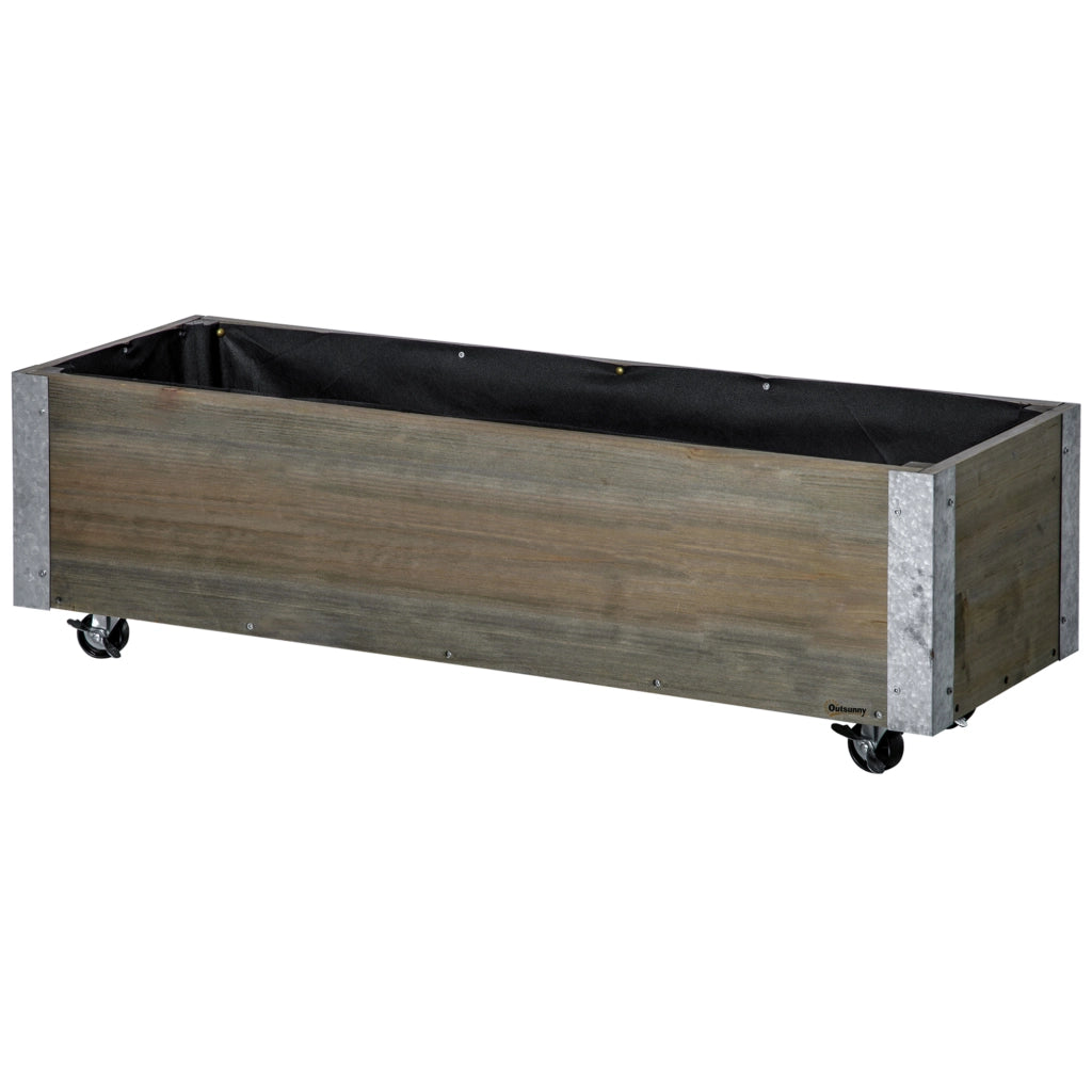 Fioriera con Ruote Rettangolare ¨C Xylo ¨C Metallo Legno Massello Grigio con Sistema Irrigazione