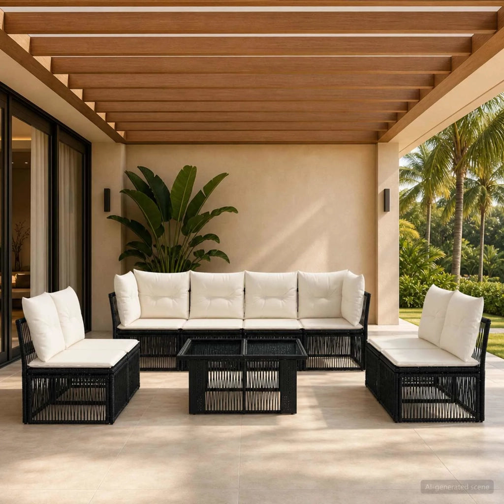 Set Divano da Giardino 9 pz Nero polyrattan 3436444