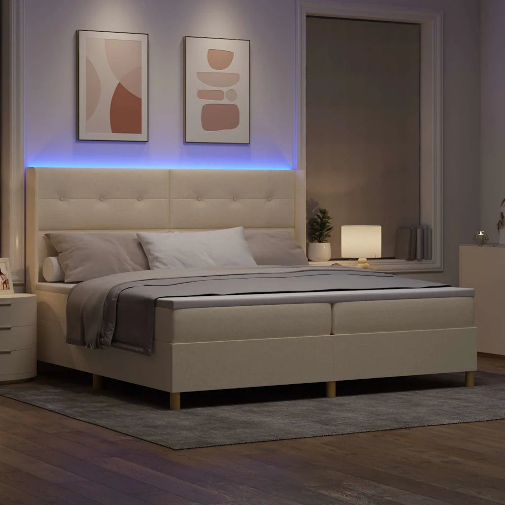 Letto a molle con strisce LED Crema 200 x 200 cm Tessuto 3343719