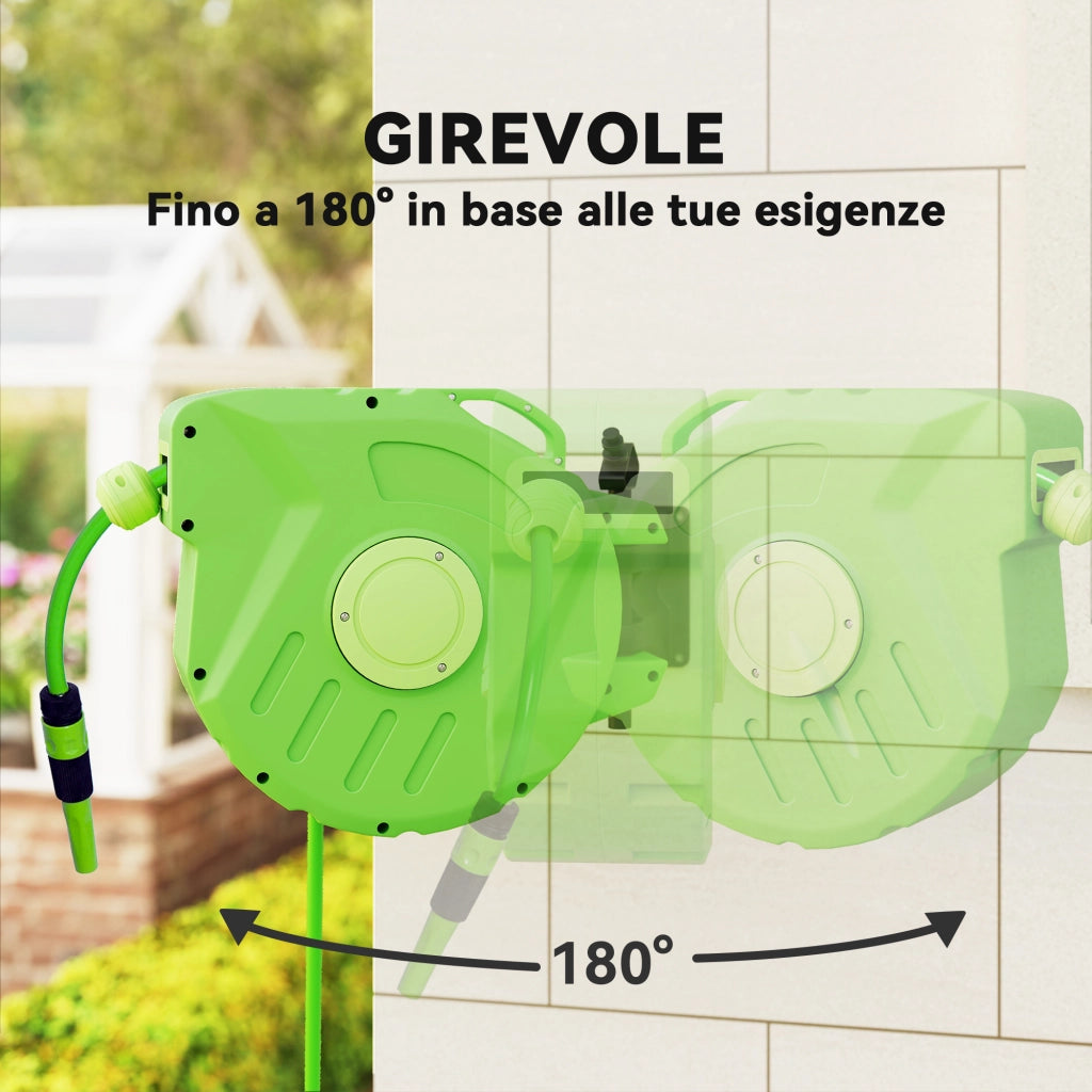Avvolgitubo da Giardino Retrattile 15 m ¨C Minimal ¨C Verde Plastica