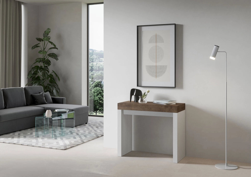 Consolle Allungabile 90-196x40x77 cm in Nobilitato Marrone e Bianco