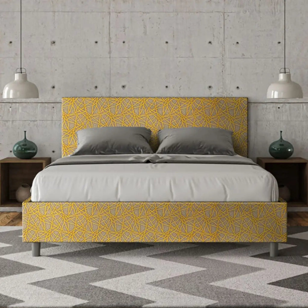 Letto matrimoniale con rete imbottito 160x200 tessuto Era 6 giallo Adele
