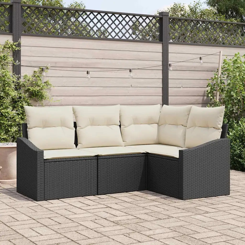 Set di divani con cuscino 4 pcs Nero polyrattan 3346697