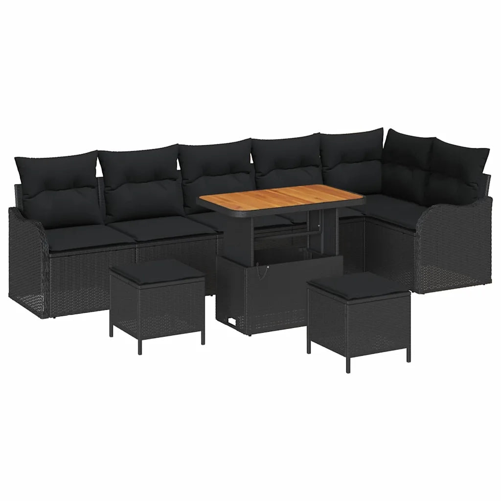 Set Divano da Giardino con cuscino 9 pcs Nero polyrattan 3362284
