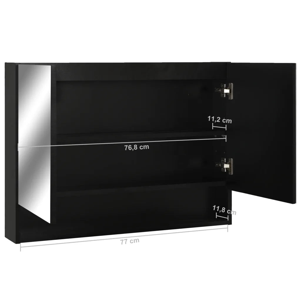 Armadietto a Specchio con LED Nero 80x15x60 cm in MDF 323605