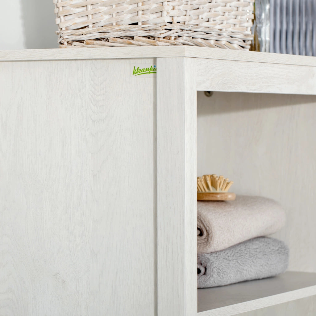 Colonna Bagno con Ante Vetro e Ripiani ¨C Minimal ¨C 53x30x162 cm Bianco