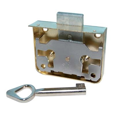 SERRATURA X MOBILI AD APPLICARE - ACCIAIO D.OTTONATO 1 LEVA +CHIAVE AMBIDX E.MM 40- 5 pezzi