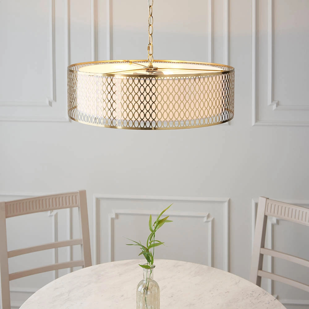 Lampadario rotondo traforato oro 3xE27 Cordero Endon
