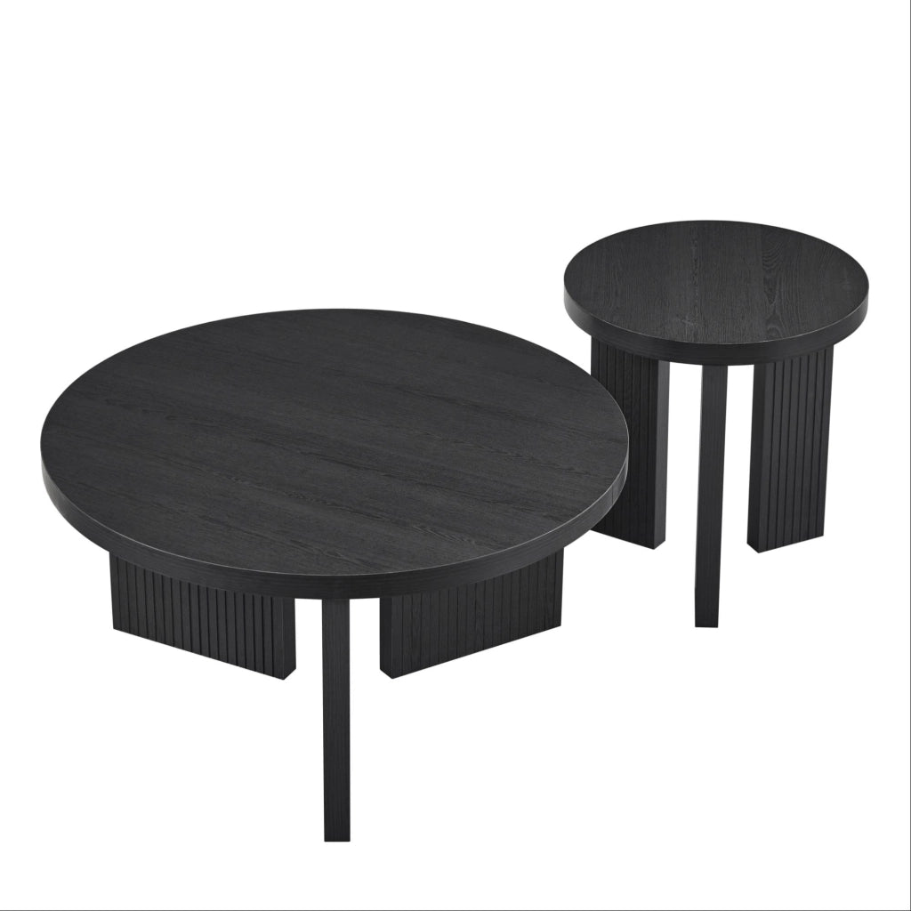 TAVOLO da caffè rotondo Set da 2 pezzi in MDF nero