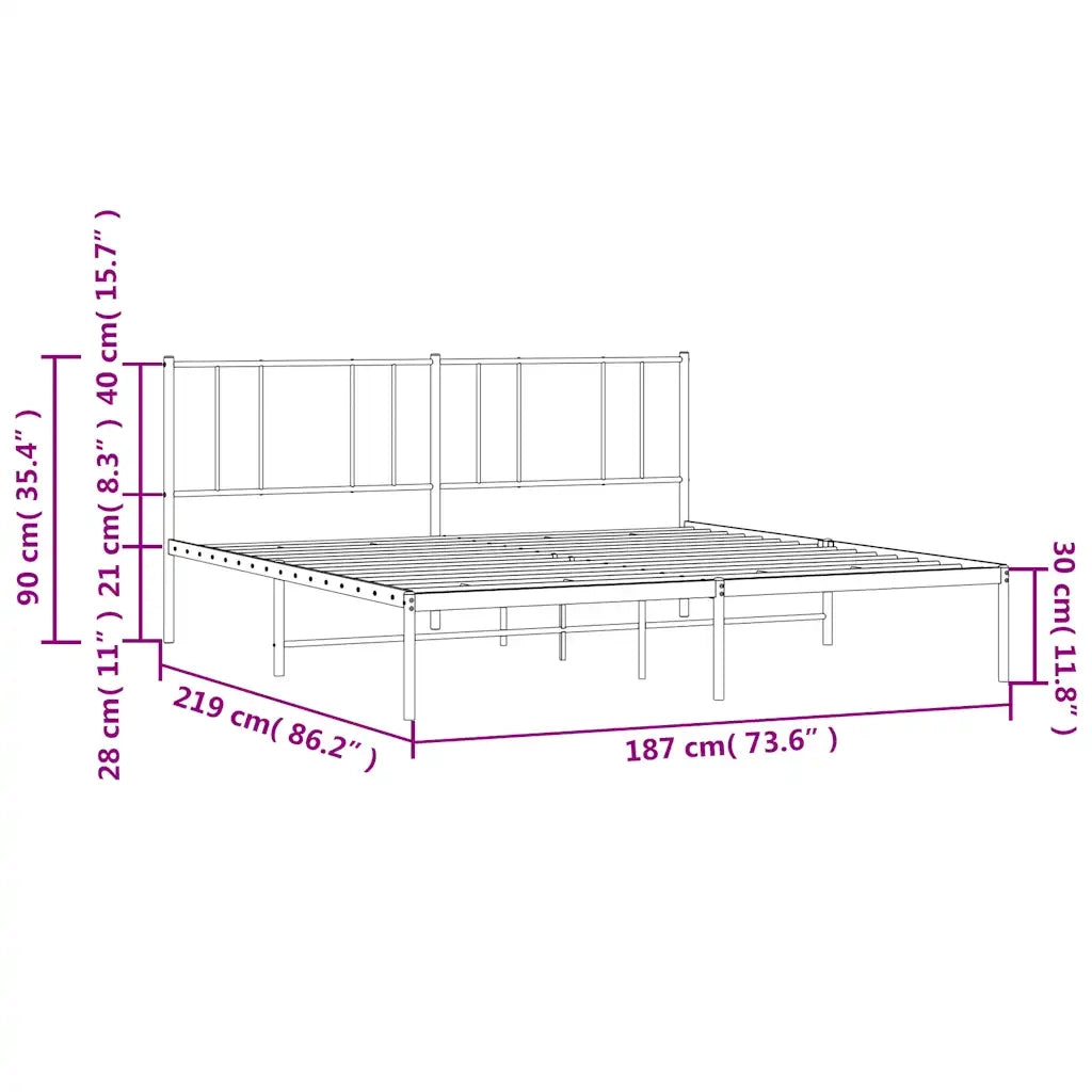 Letto matrimoniale | Letto per adulti | Giroletto con Testiera in Metallo Nero 183x213 cm