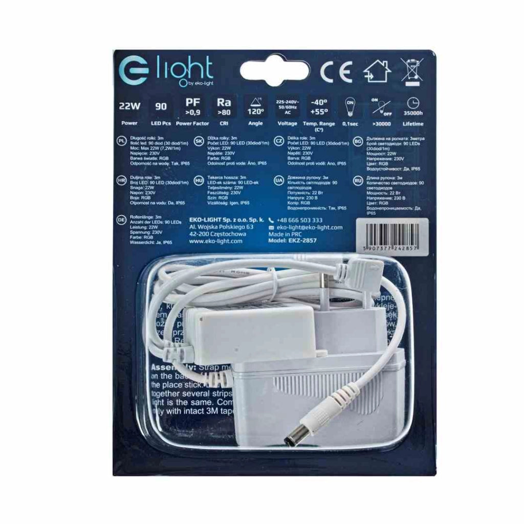 Kit striscia LED RGB 3m IP65 con telecomando Eko-Light