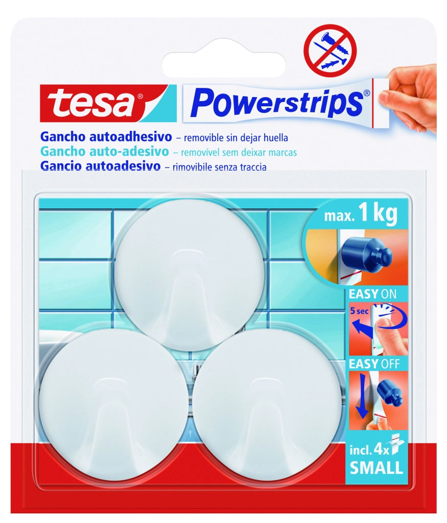 Tesa Powerstrips GANCIO RIMOVIBILE  Piccolo Tondo - Col. Bianco Portata kg. 1  3 pz. 6.00 confezioni