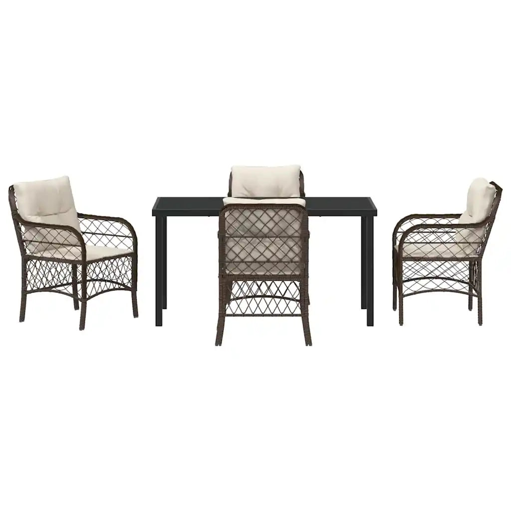 Set da Pranzo per Giardino con cuscino 5 pcs Marrone polyrattan