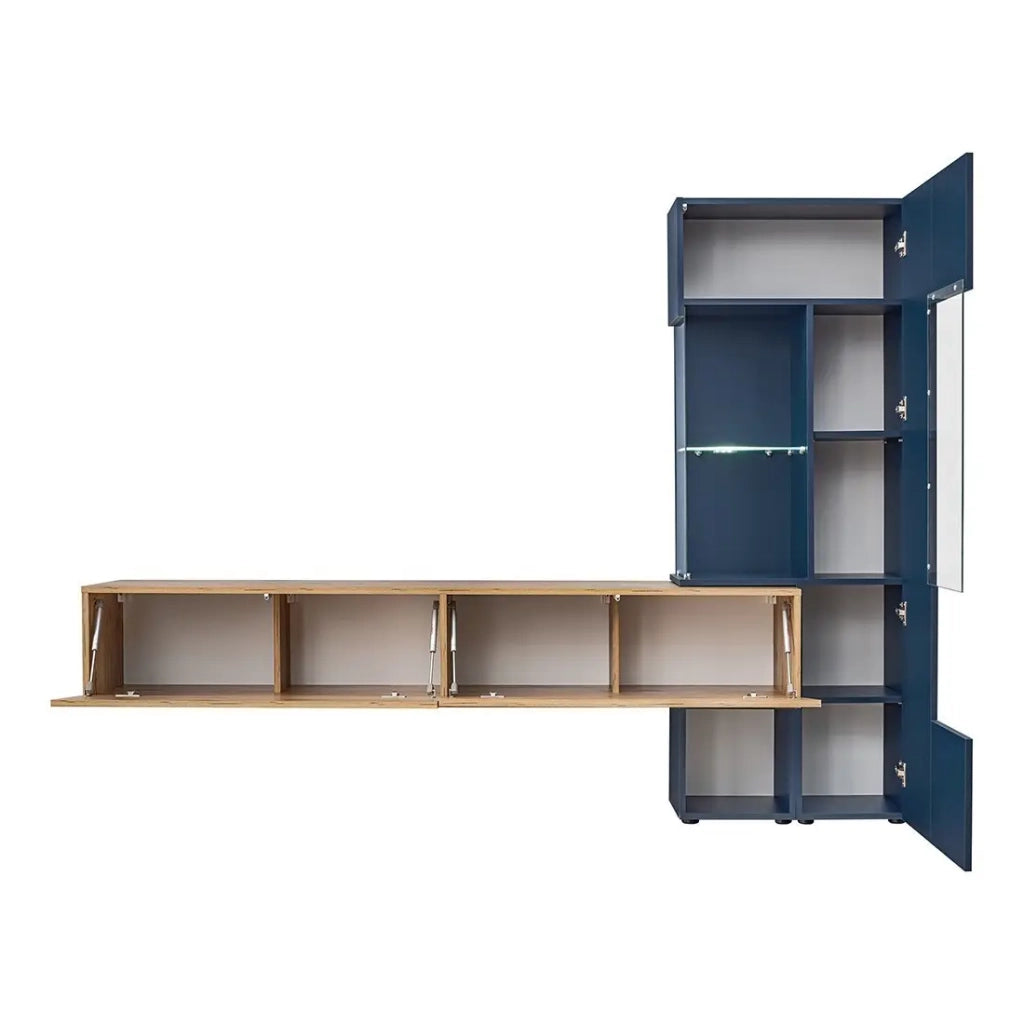 Mobile TV MARIANO - Set completo, colore blu navy e rovere