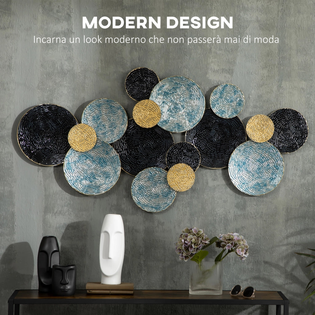 Decorazione Murale 3D a Cerchi ¨C Minimal ¨C Blu Nero Oro 133x66cm