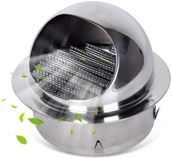 Ventilatore Rond 130mm - Acciaio Inossidabile - Reticolo Insetticida - Resistente alla Pioggia - Valvola di Scarico - Facile da Installare - Griglia di Scarico