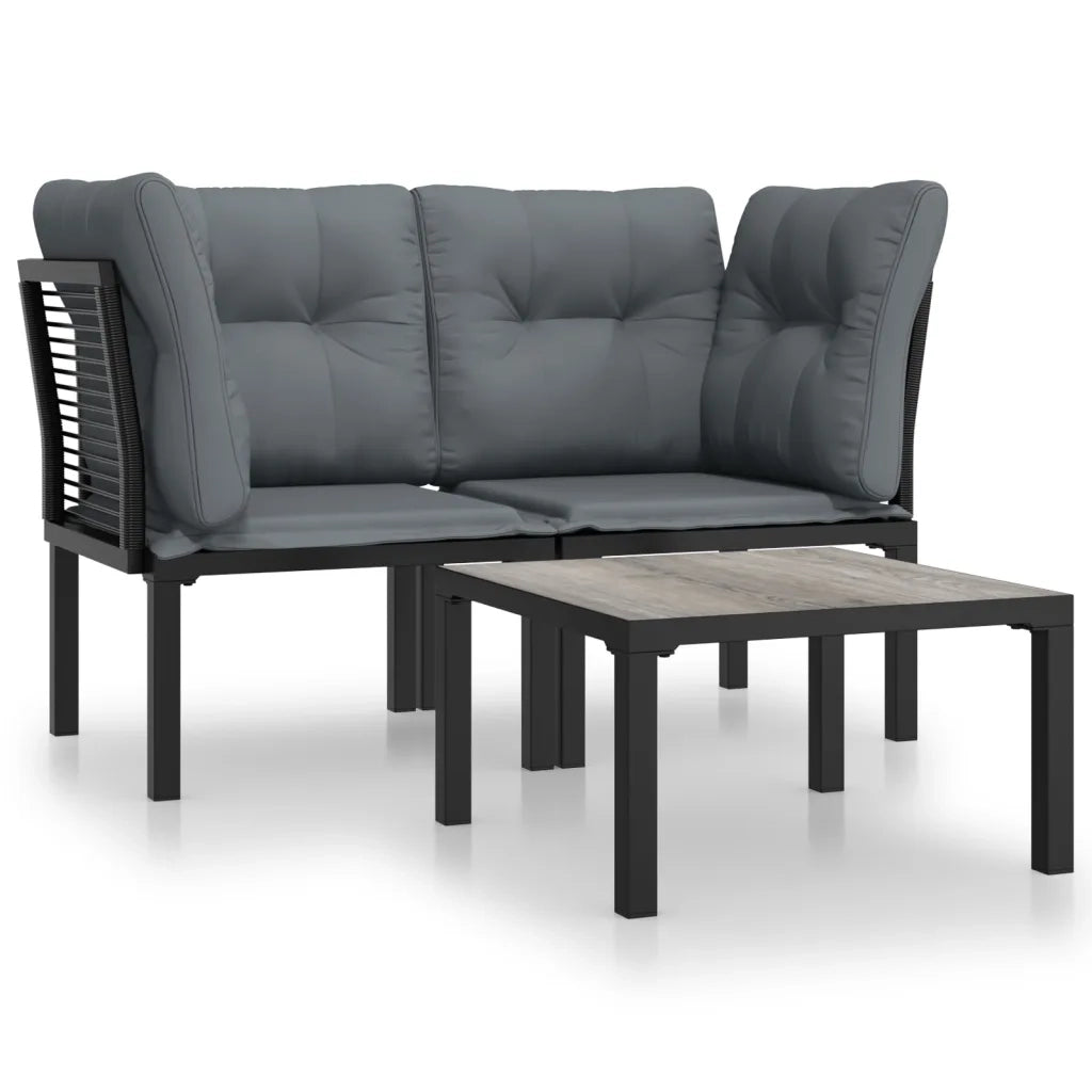 Set Salotto da Giardino 3 pz Nero e Grigio in Polyrattan 3187730