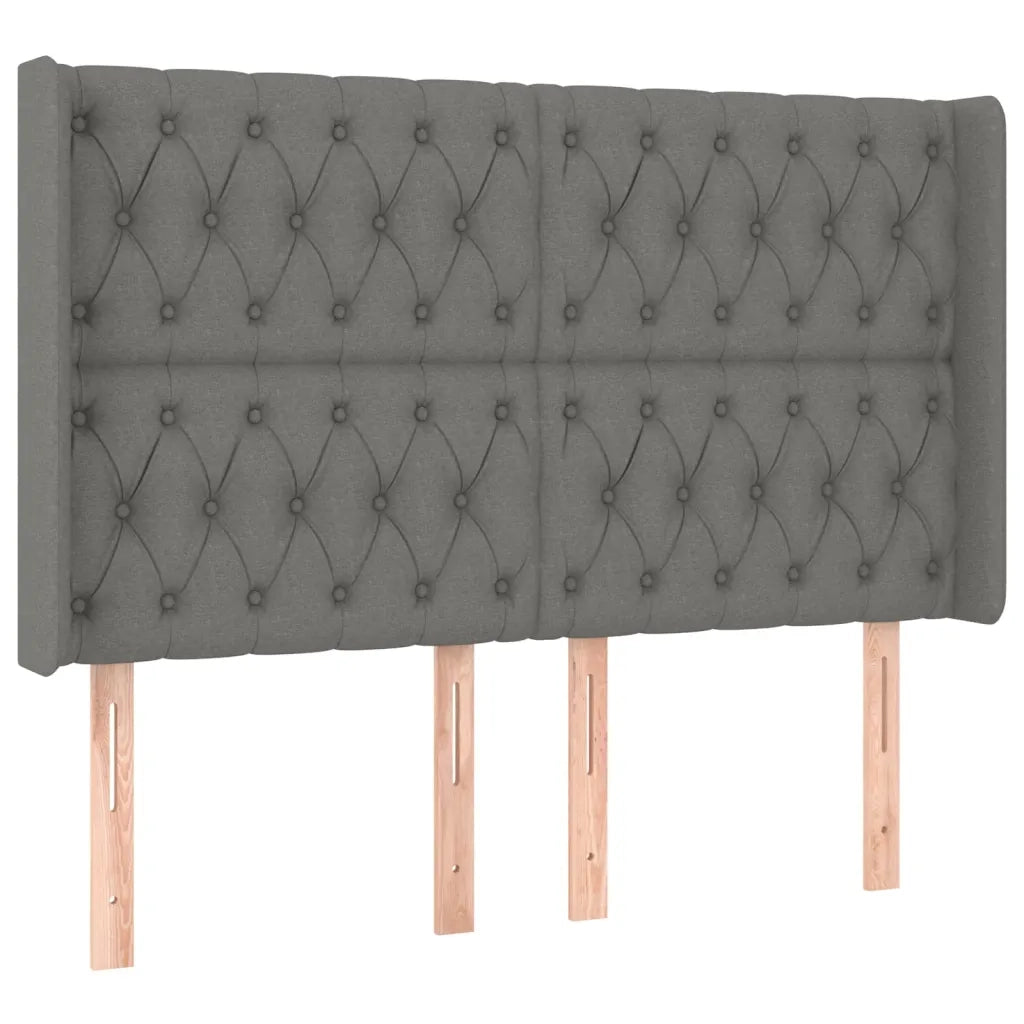 Testiera ad Orecchio-Testata con Orecchie GrigioScuro 163x16x118/128cm inTessuto 744229