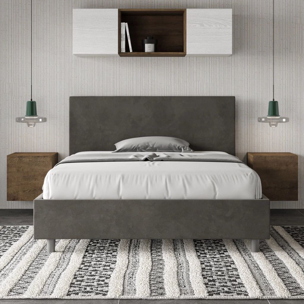 BS COM Letto una piazza e mezza contenitore imbottito 130x200 microfibra grigio