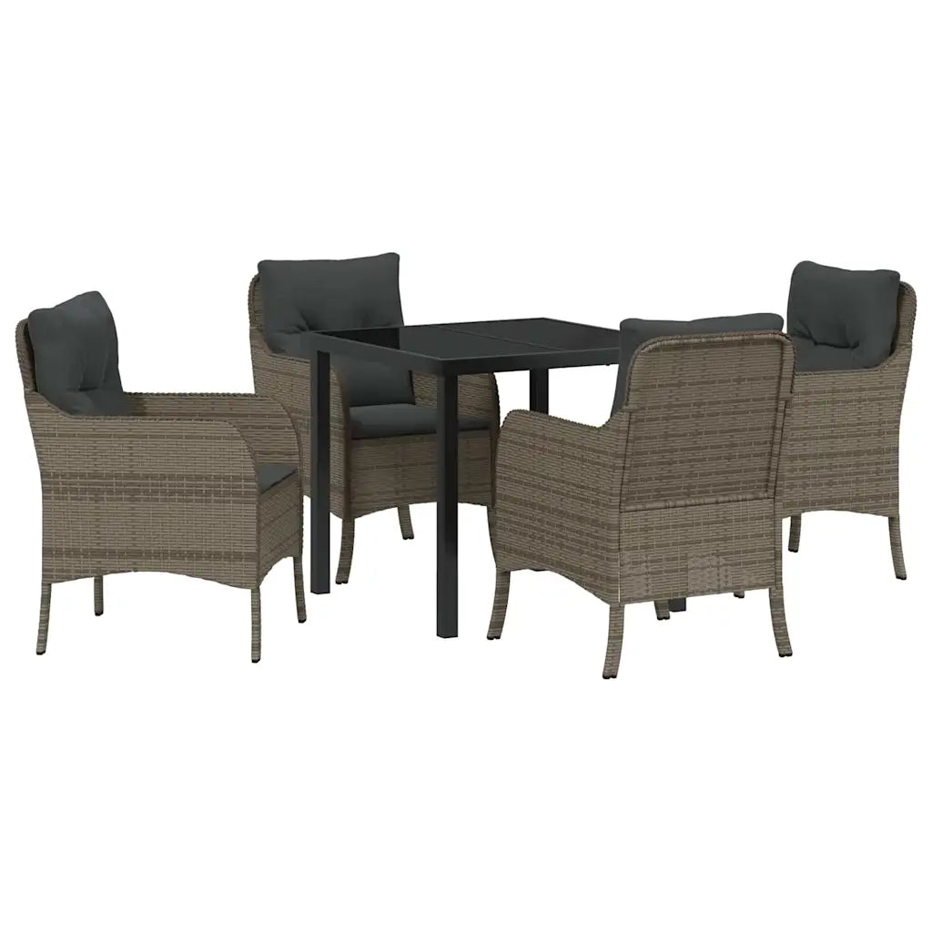 Set da Pranzo per Giardino con cuscino 5 pcs Grigio polyrattan