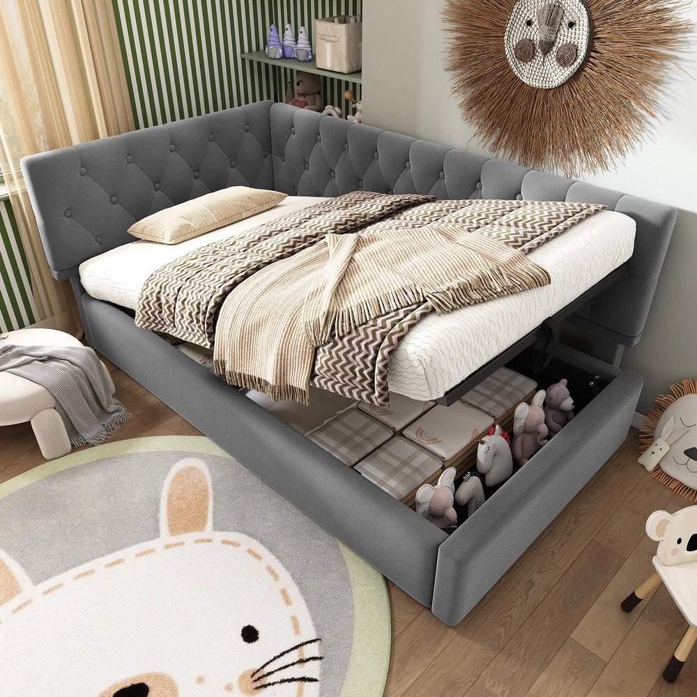 Letto Imbottito Contenitore con Rete a Doghe ¨C MINIMAL ¨C Velluto Grigio 90x200