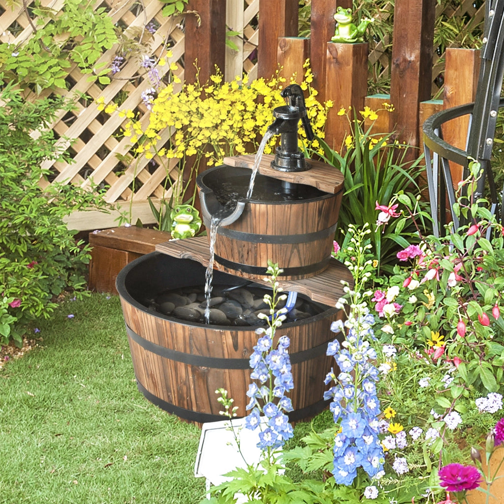 Fontana da Giardino a Cascata 2 Livelli ¨C Zephmum ¨C 44.5x44.5x58.5 cm Legno Naturale