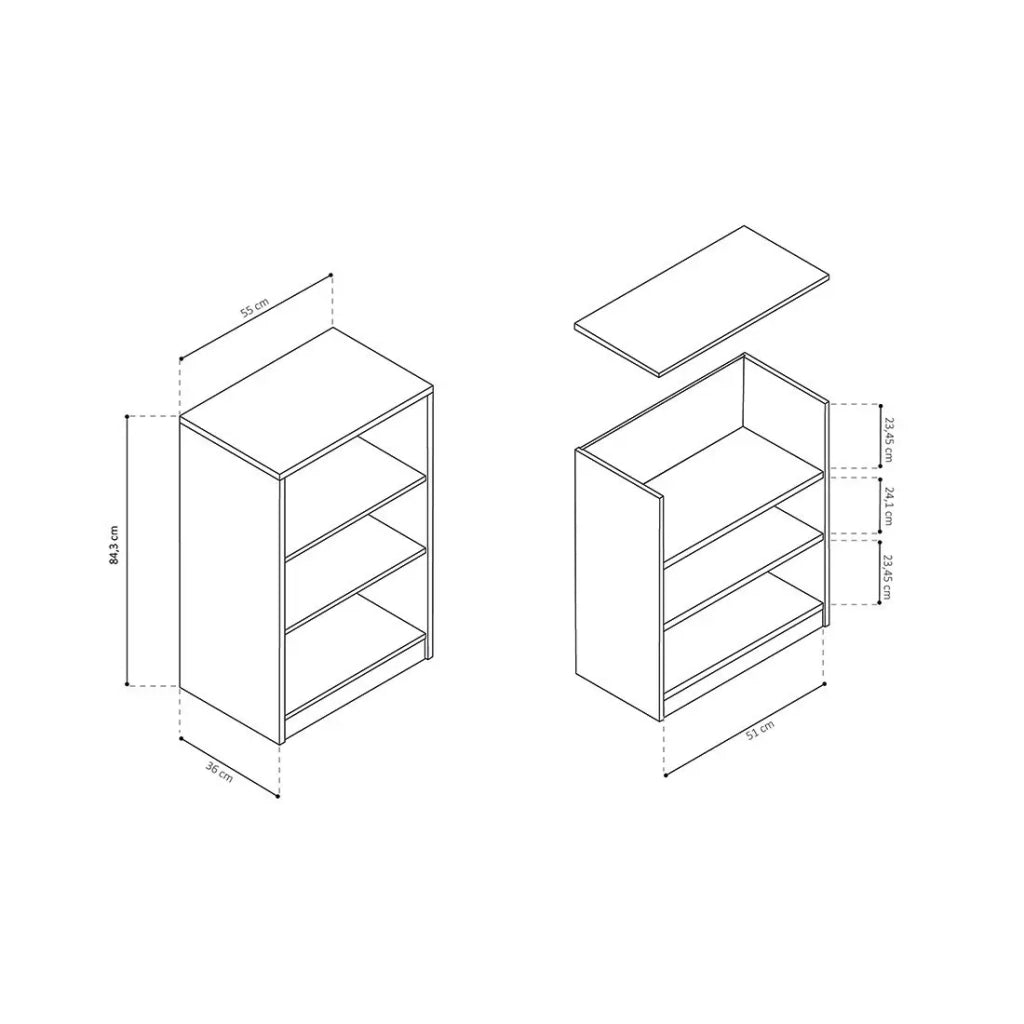 Piccola libreria design con 2 ripiani, colore rovere chiaro della collezione TOLLY.