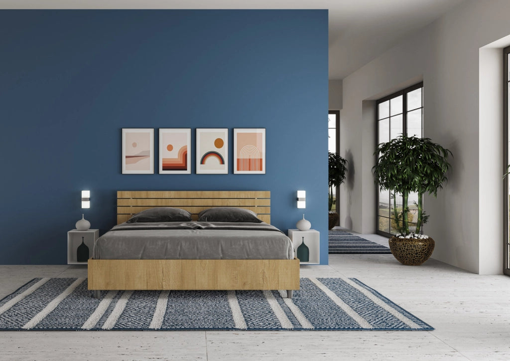 BS COM Letto matrimoniale con rete 160x200 testata inclinata con doghe quercia