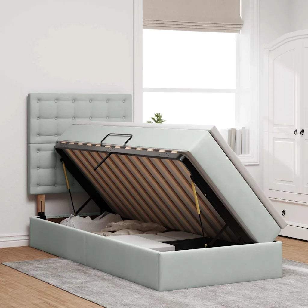 Letto con contenitore e materasso Grigio chiaro 100 x 200 cm