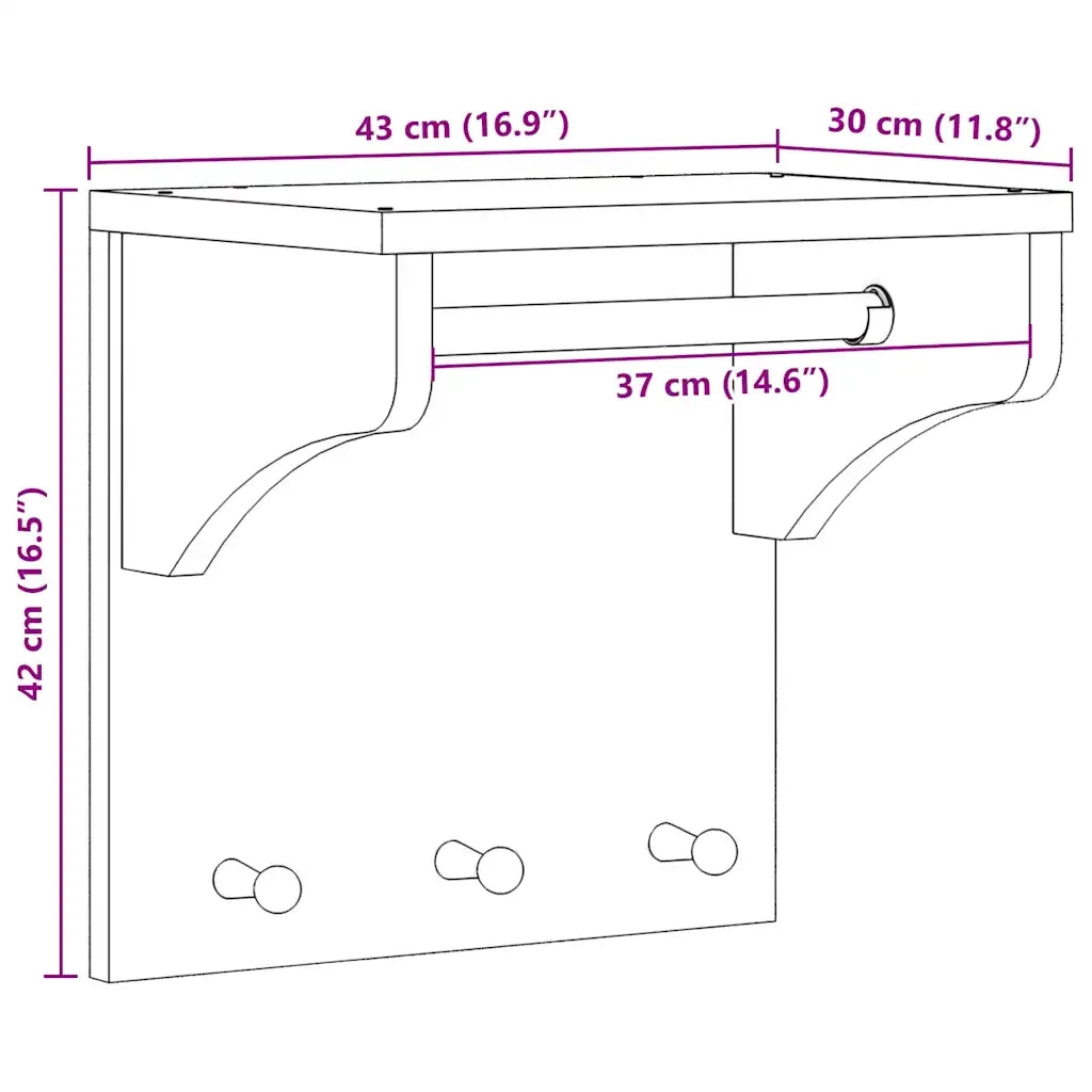 Appendiabiti da Parete SANDNES 43x30x42 cm in Legno di Pino 4010455