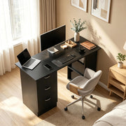 SCRIVANIA Computer 120x49x72 cm MDF Nero con 3 ripiani e 3 cassetti