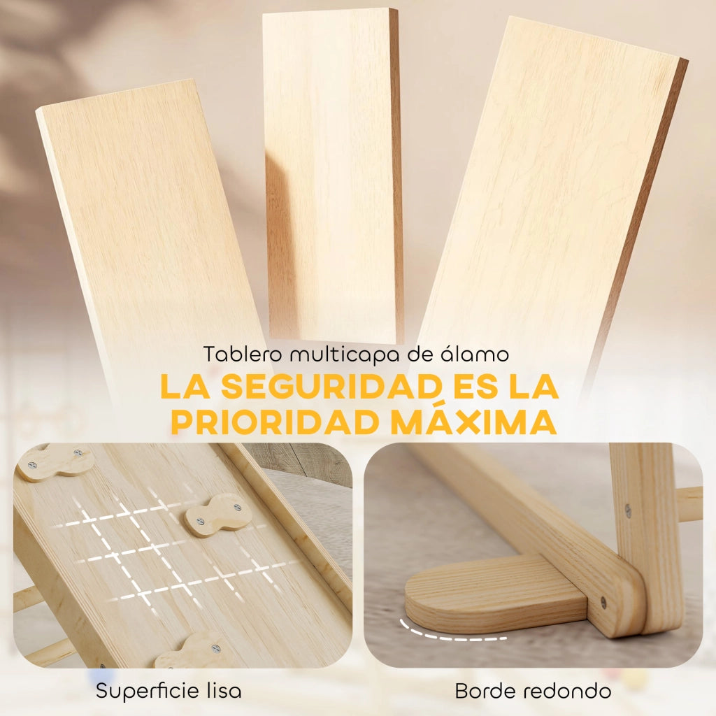 Struttura di arrampicata triangolare Montessori con scivolo ¨C Minimal ¨C legno naturale 90x90x80
