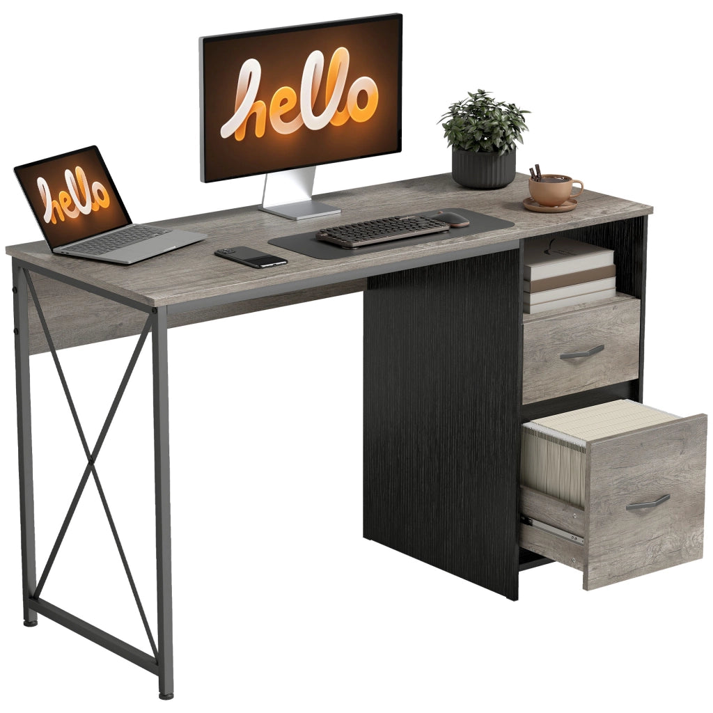 Scrivania per Computer Industriale ¨C Xylo ¨C Grigio Chiaro 120x50 cm con 2 Cassetti