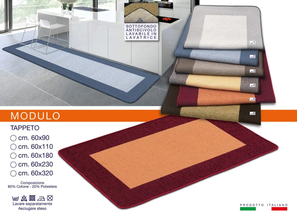 Tappeto Retro Antiscivolo Made Italy Pelo Corto Disegno Modulo Modello O.B. - 60x180 - Var. 3