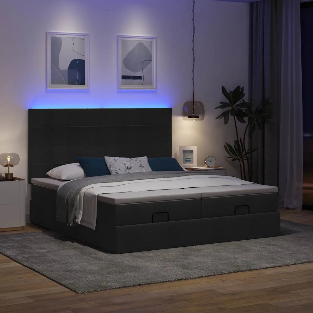 Struttura Letto Pouf con Materassi Nero 200x200 cm in Tessuto 3314550