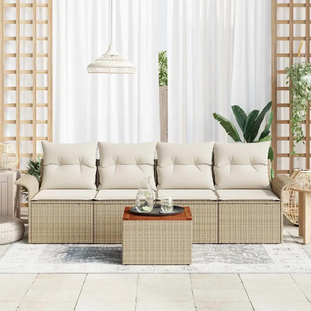 Set Divano da Giardino 5 pcs Beige e Crema polyrattan 3355929