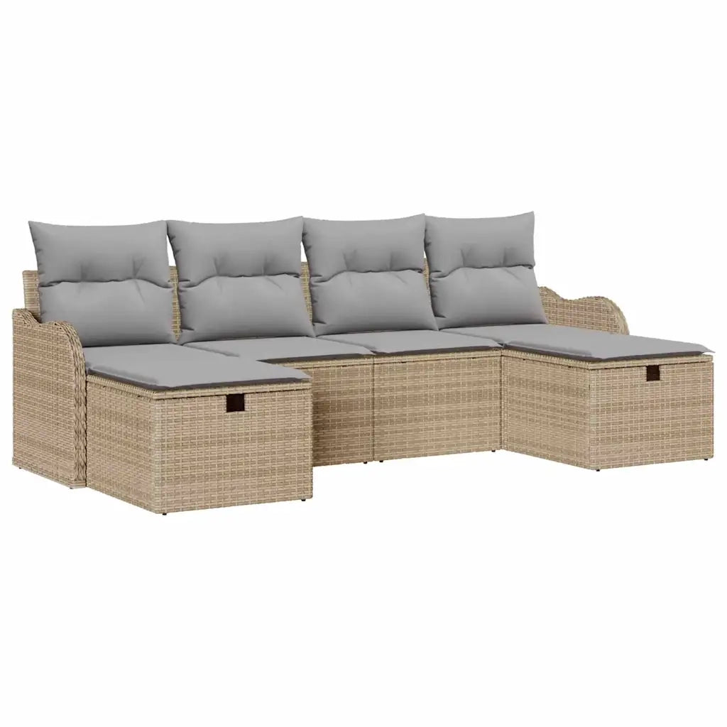 Set Divano da Giardino con cuscino 6 pcs Beige polyrattan