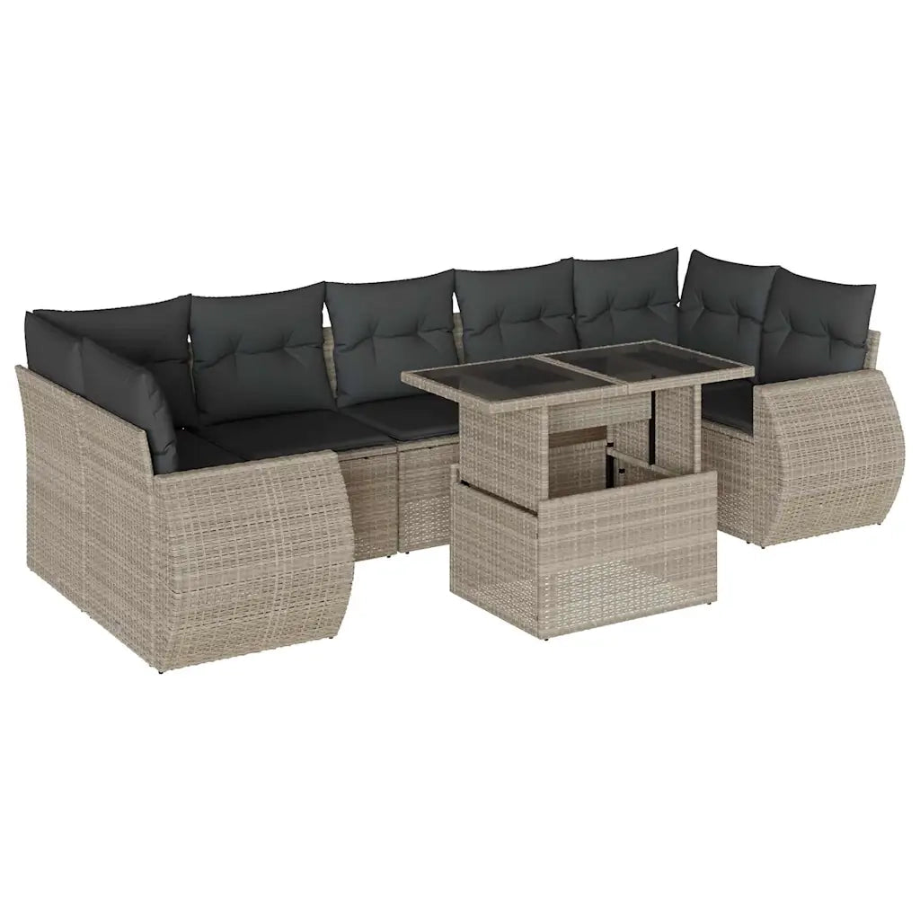 Set Divano da Giardino 8pz con Cuscini Grigio Chiaro Polyrattan